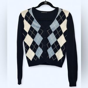 Brandy Melville Black Cream Blue v-neck Cardigan Sweater